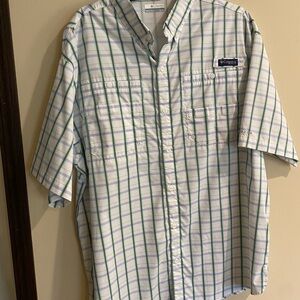 Columbia Men’s Short-Sleeve Plaid Button-Down Shirt - White, Light Blue & Green